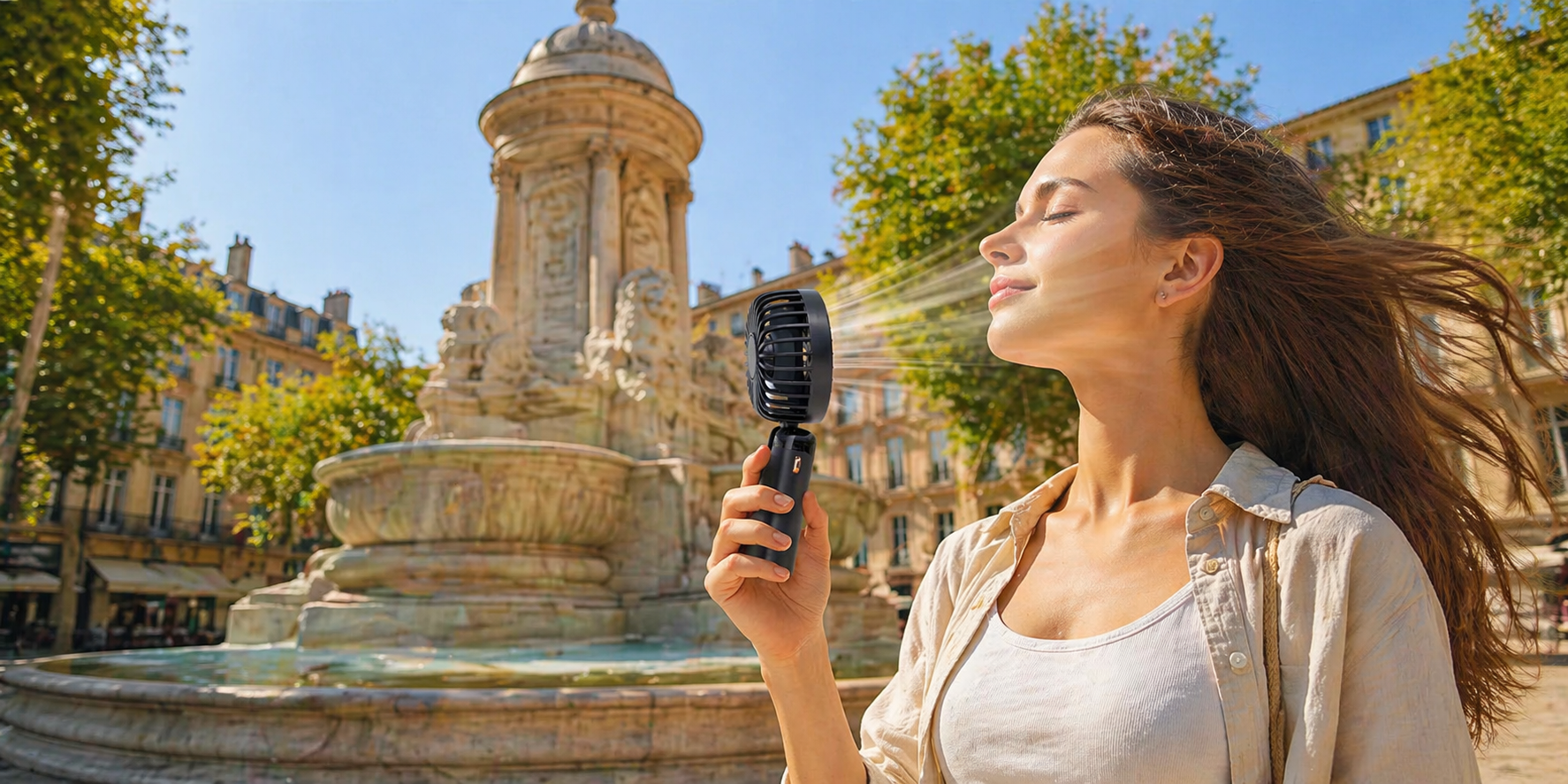 Ventilateur portable TRENDIKO — Aix-en-Provence, fontaine de la Rotonde